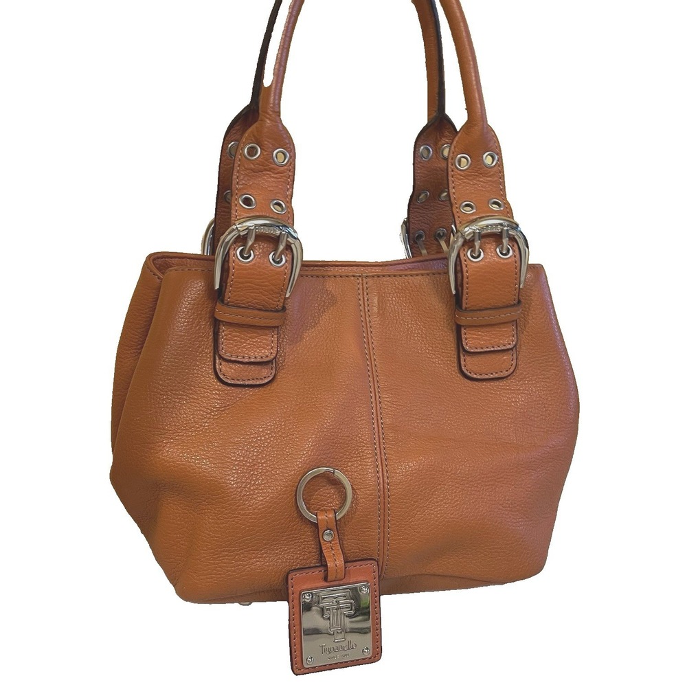 Tiangello Lot Leather Tote Bag & Key Chain Burnt Orange Adjustable Strap Vibrant